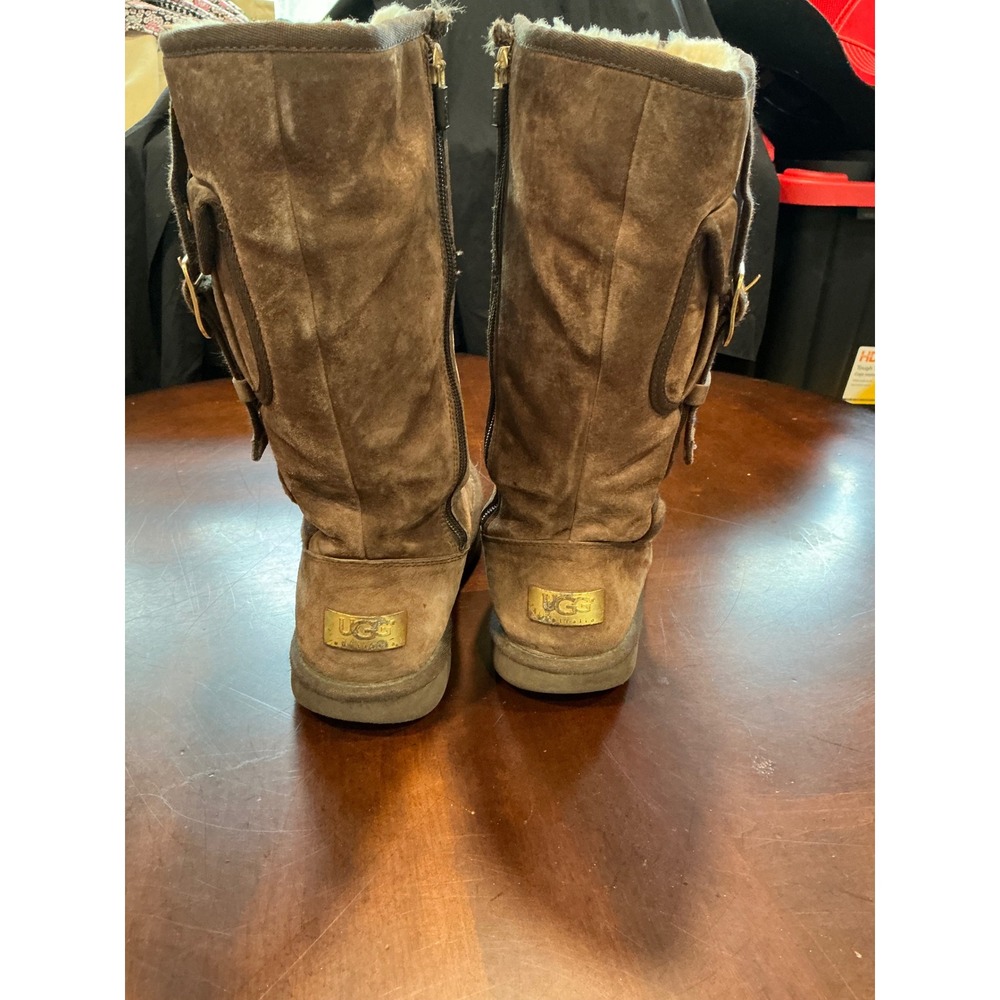 UGG Retro Cargo 1895 Size 8 Brown Suede Sheepskin Lining Side Pocket Buckle Zip - Picture 9 of 14